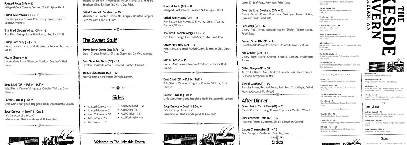 The Lakeside Tavern Menu