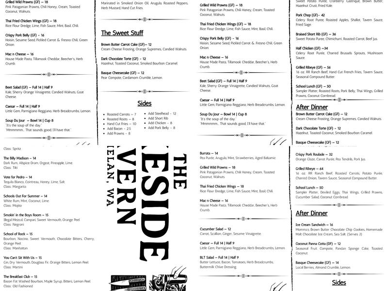 The Lakeside Tavern Menu