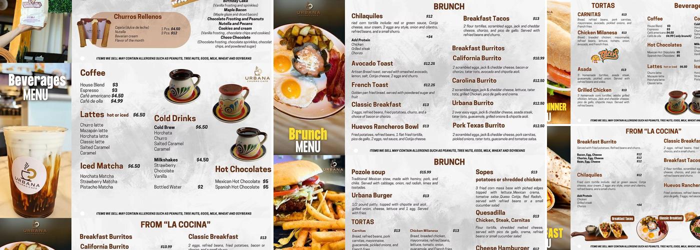 Urbana Churro Cafe Menu