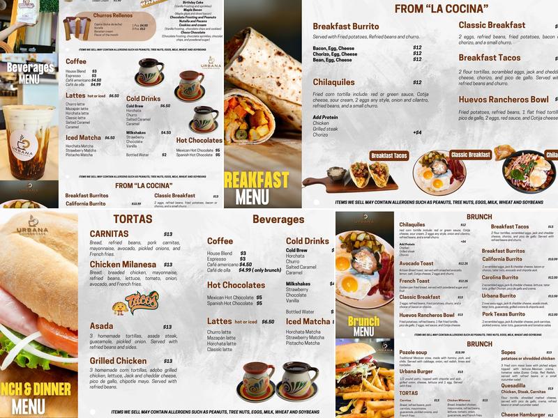 Urbana Churro Cafe Menu