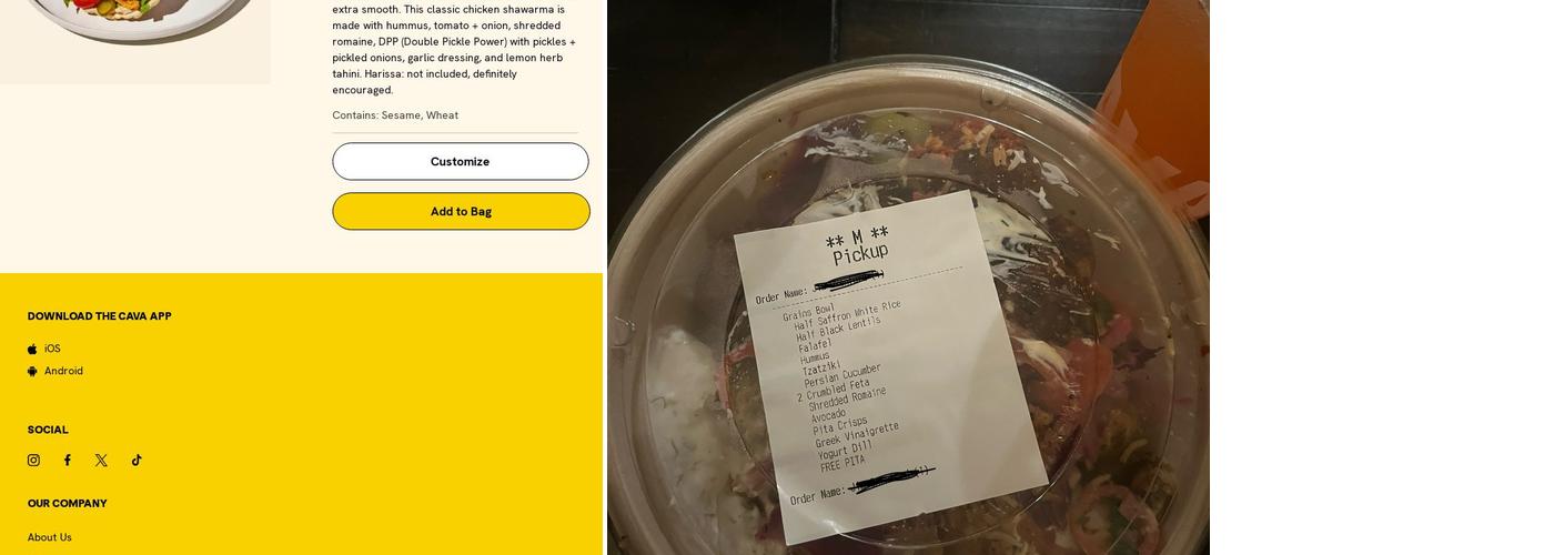 CAVA Menu