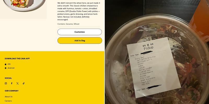 CAVA Menu