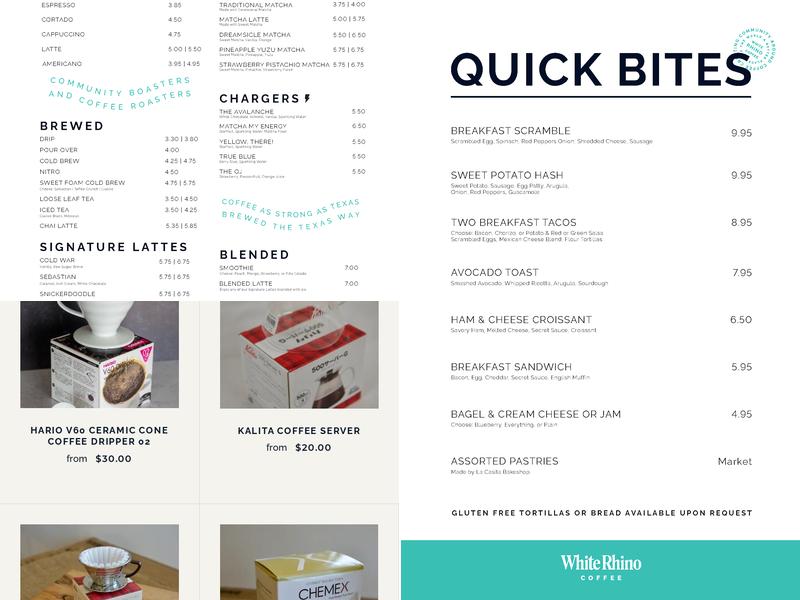 White Rhino Coffee Menu