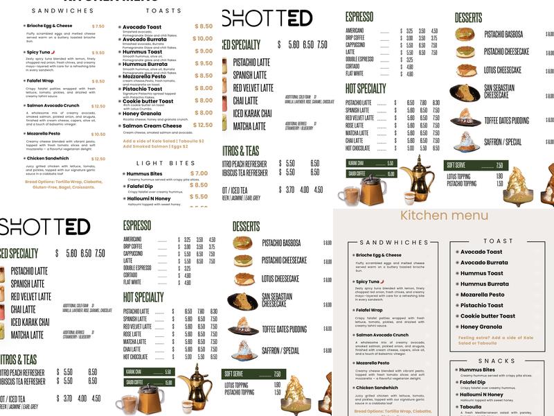 Shotted Cafe Menu