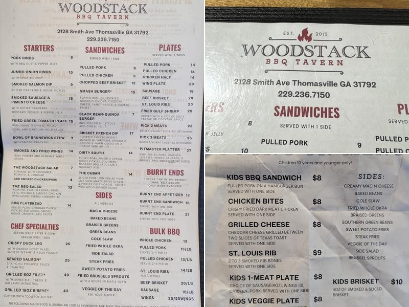 Woodstack BBQ Menu