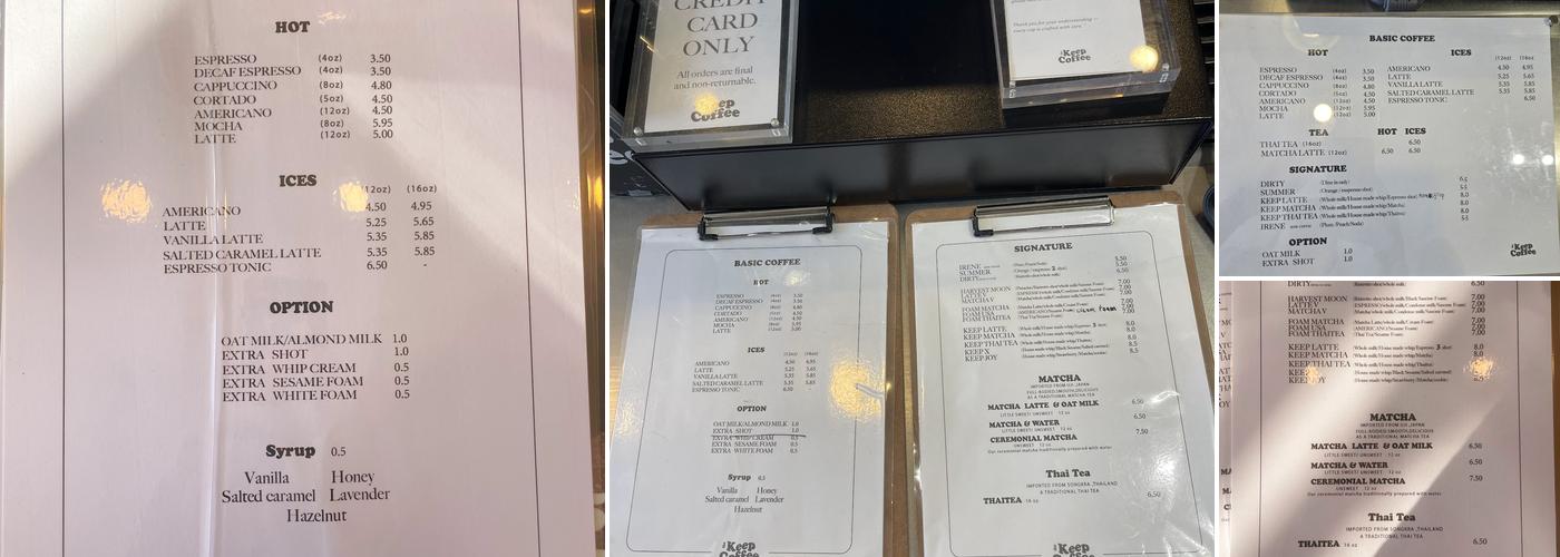 The Keep Coffee Menu