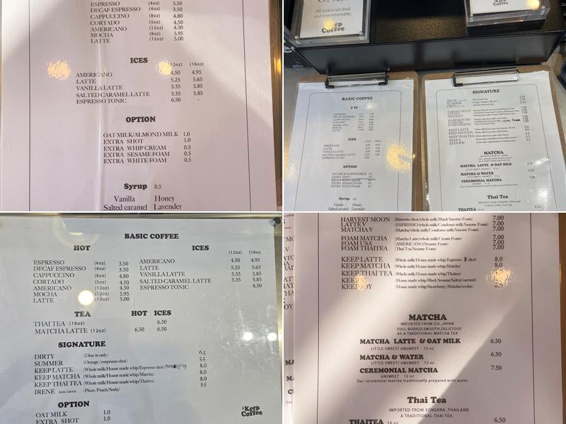 The Keep Coffee Menu