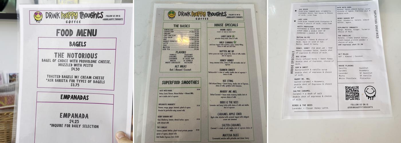 Drink happy thoughts Humboldt Menu