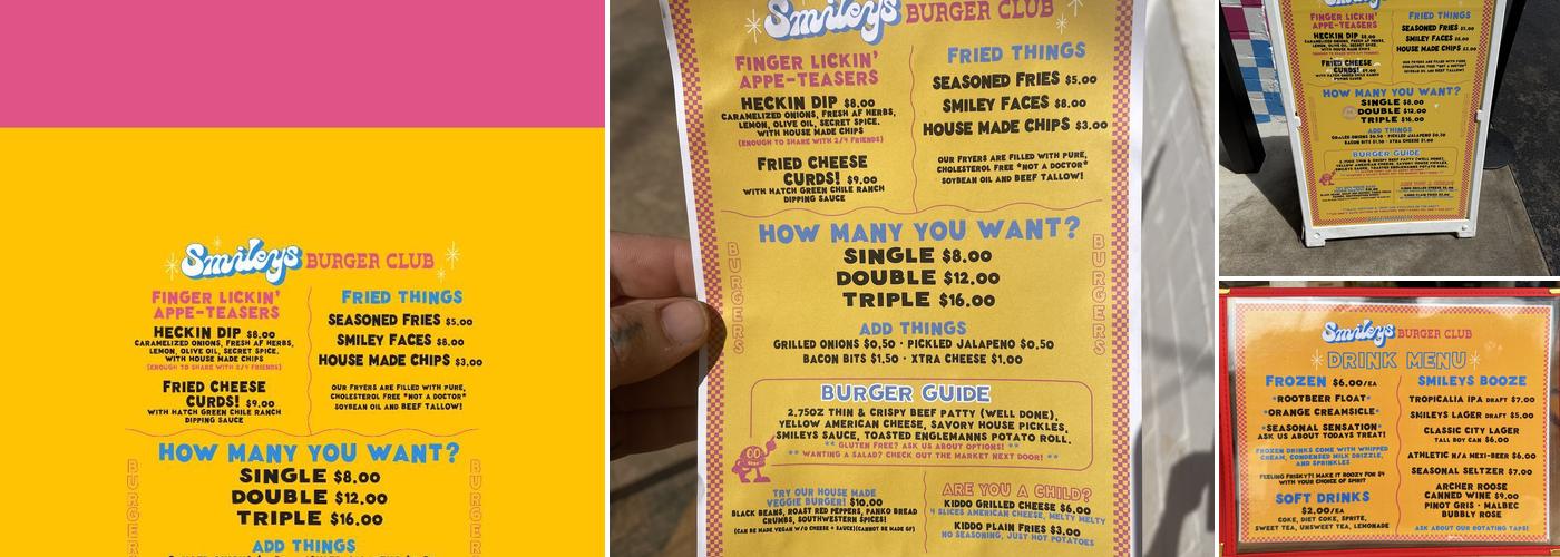 Smiley's Burger Club Menu