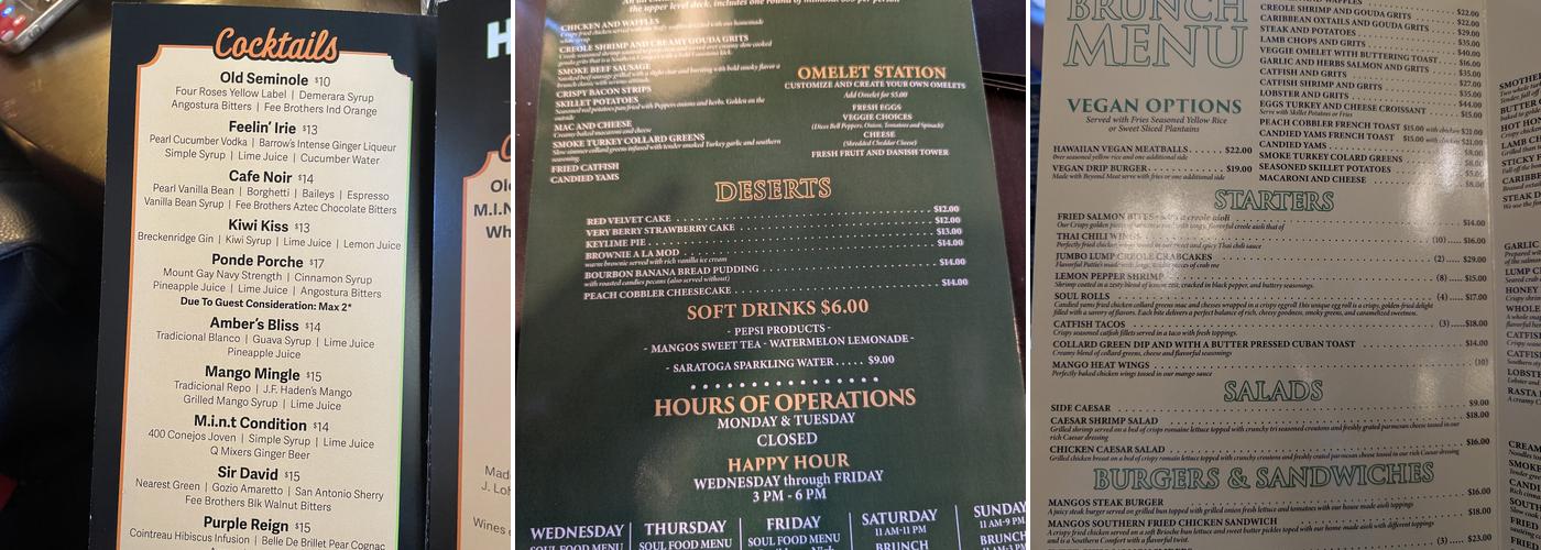 Mangos Southern Kitchen and Bar Menu