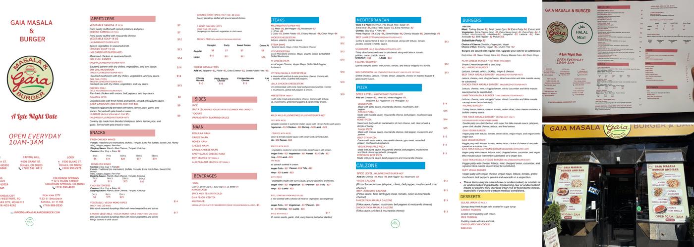 Gaia Masala & Burger New York Menu