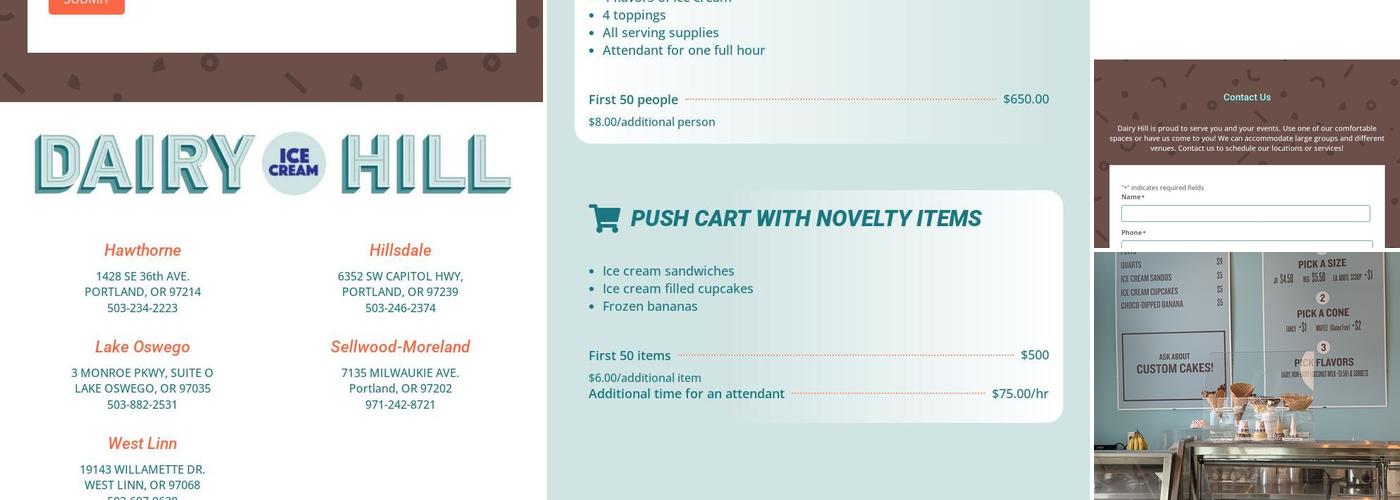 Dairy Hill Ice Cream Menu