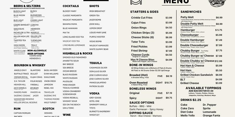 Chub's Bar & Grill Menu