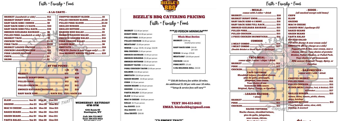 Bizzle's BBQ Menu