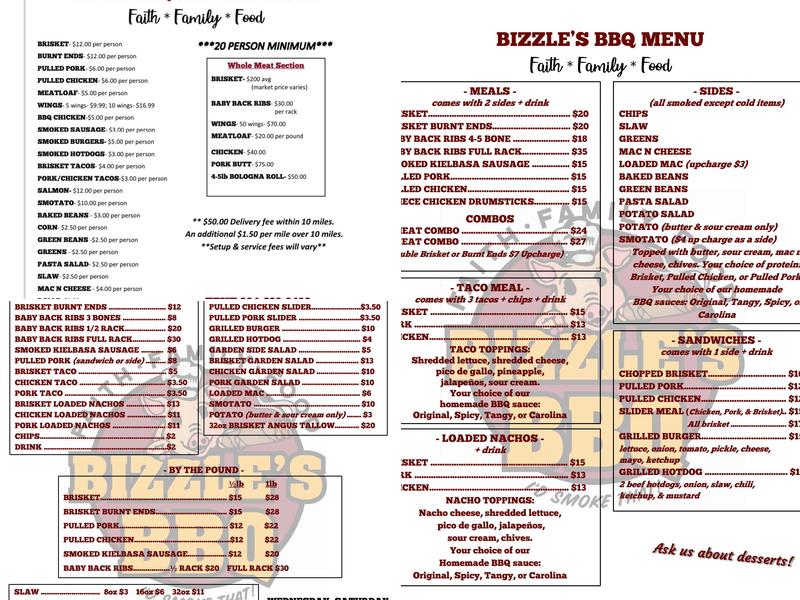 Bizzle's BBQ Menu
