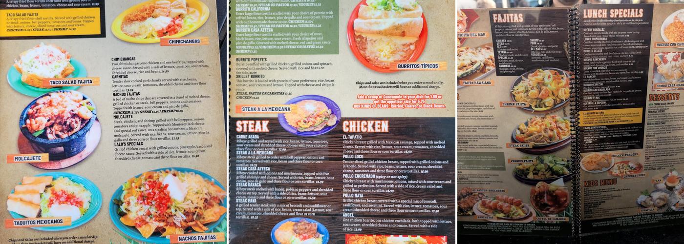 Casa Azteca Menu