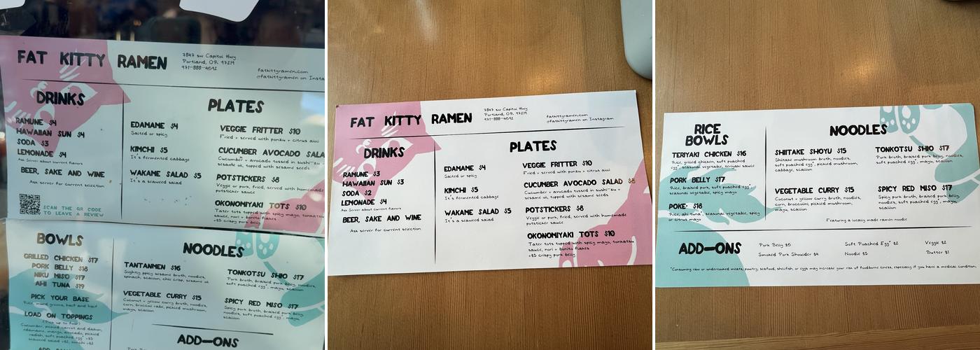 Fat Kitty Ramen Menu