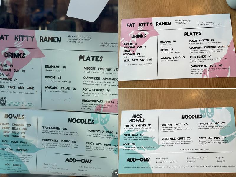 Fat Kitty Ramen Menu