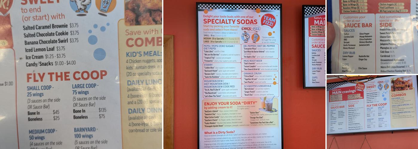 Chick 'N Fizz Menu