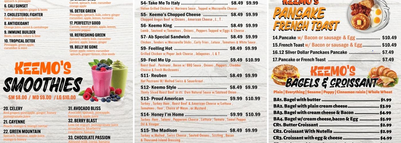Keemo's Deli & Juice Bar Menu