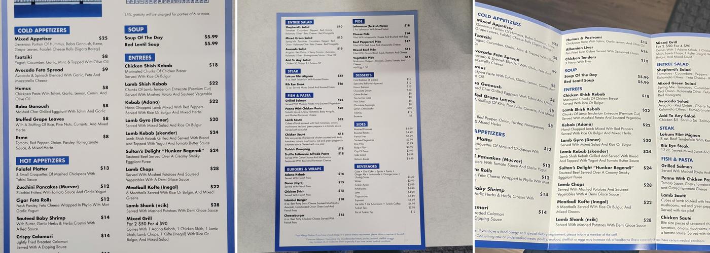 Istanbul Grill Cafe & Bakery Menu