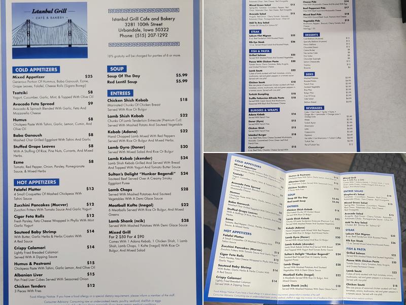 Istanbul Grill Cafe & Bakery Menu