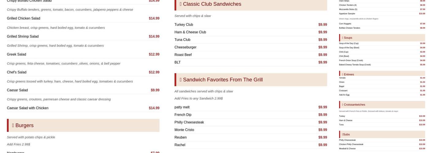 Simpson Diner Menu