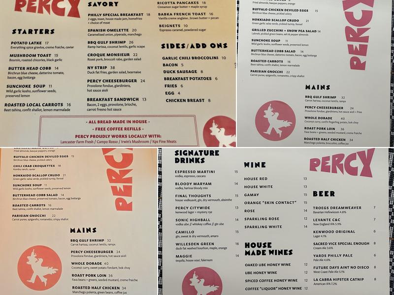 Percy Restaurant & Bar Menu