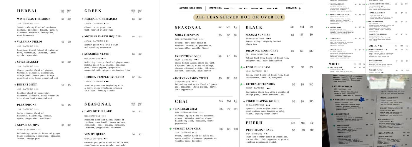 Shala Tea Company Menu