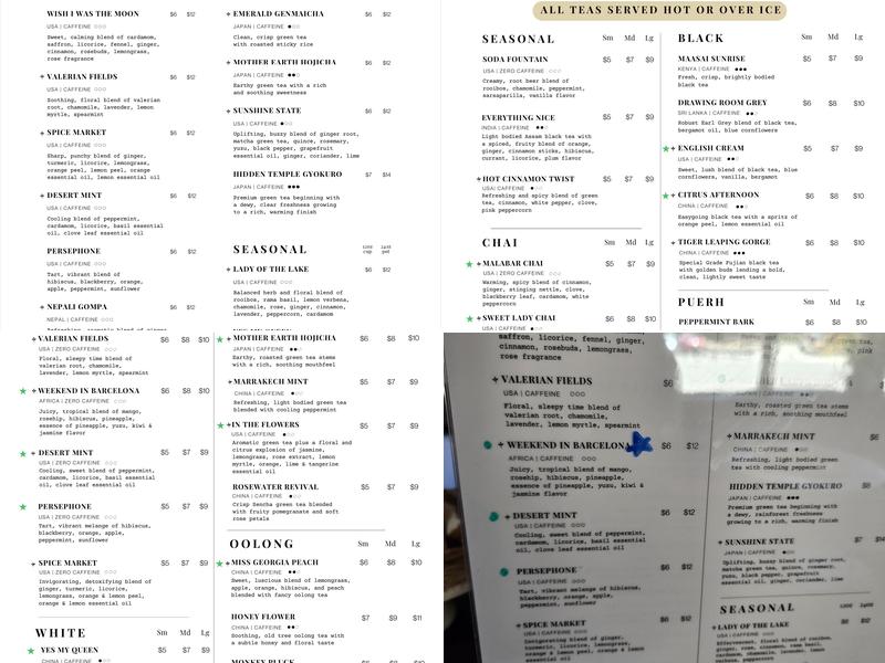 Shala Tea Company Menu