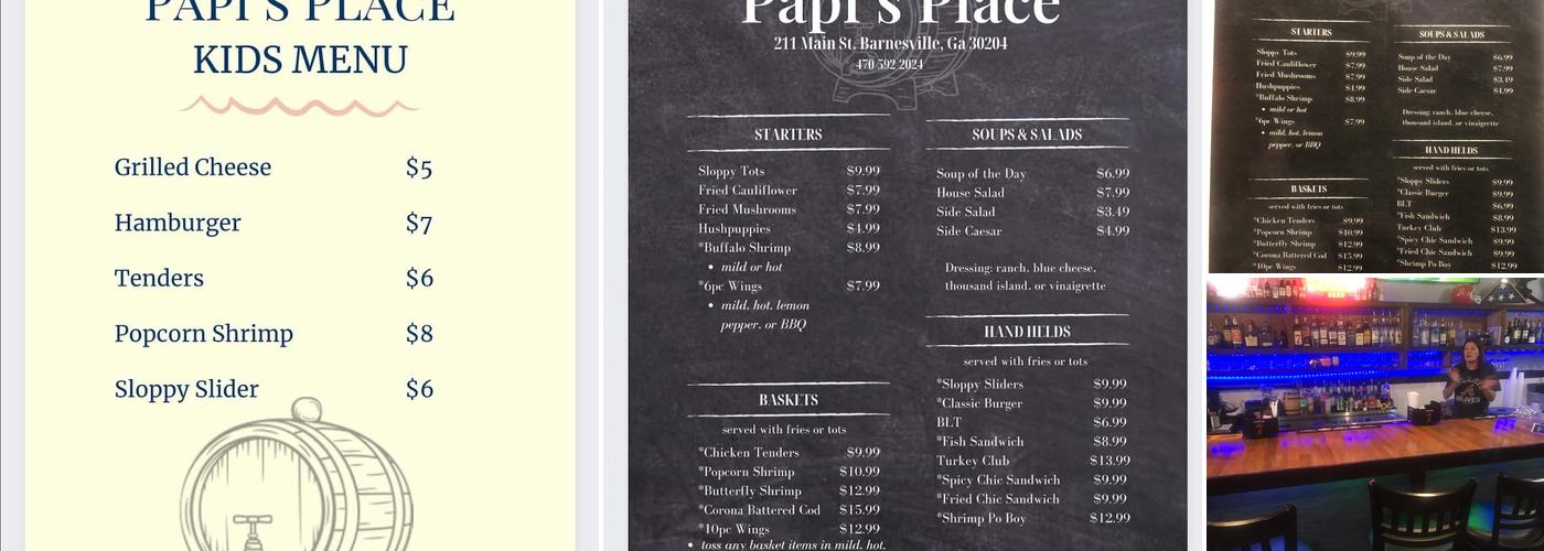 Papi’s Place Menu