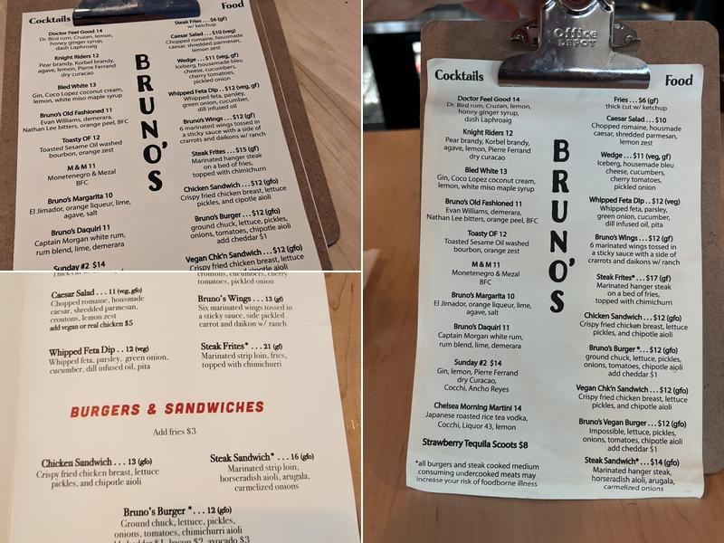 Bruno's Menu