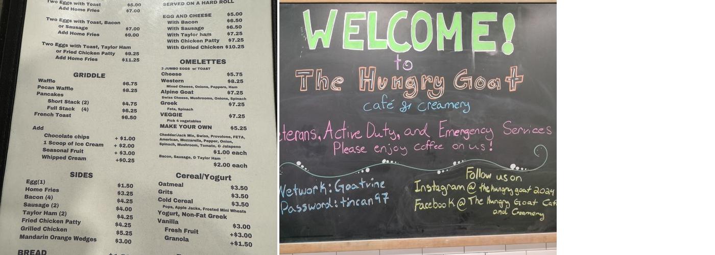 The Hungry Goat Cafe and Creamery Menu