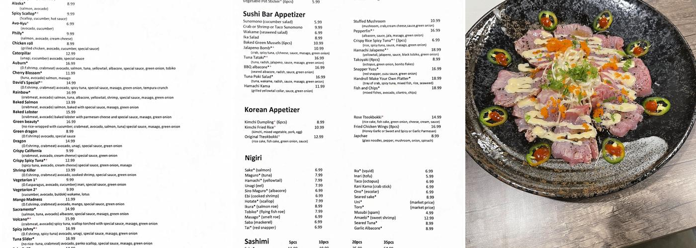 Sake Sushi Menu