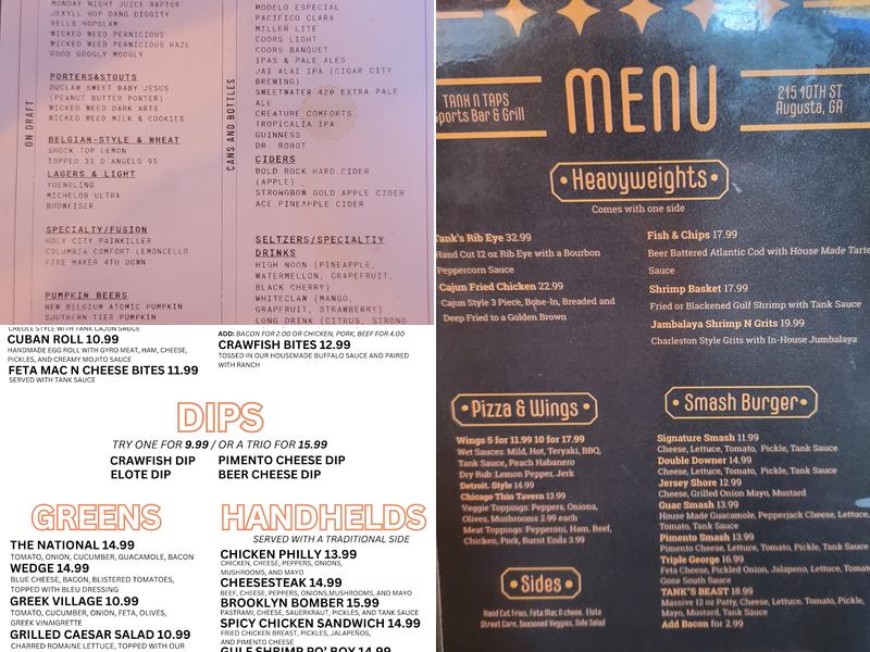 Tank N Taps Sports Bar & Grill Menu