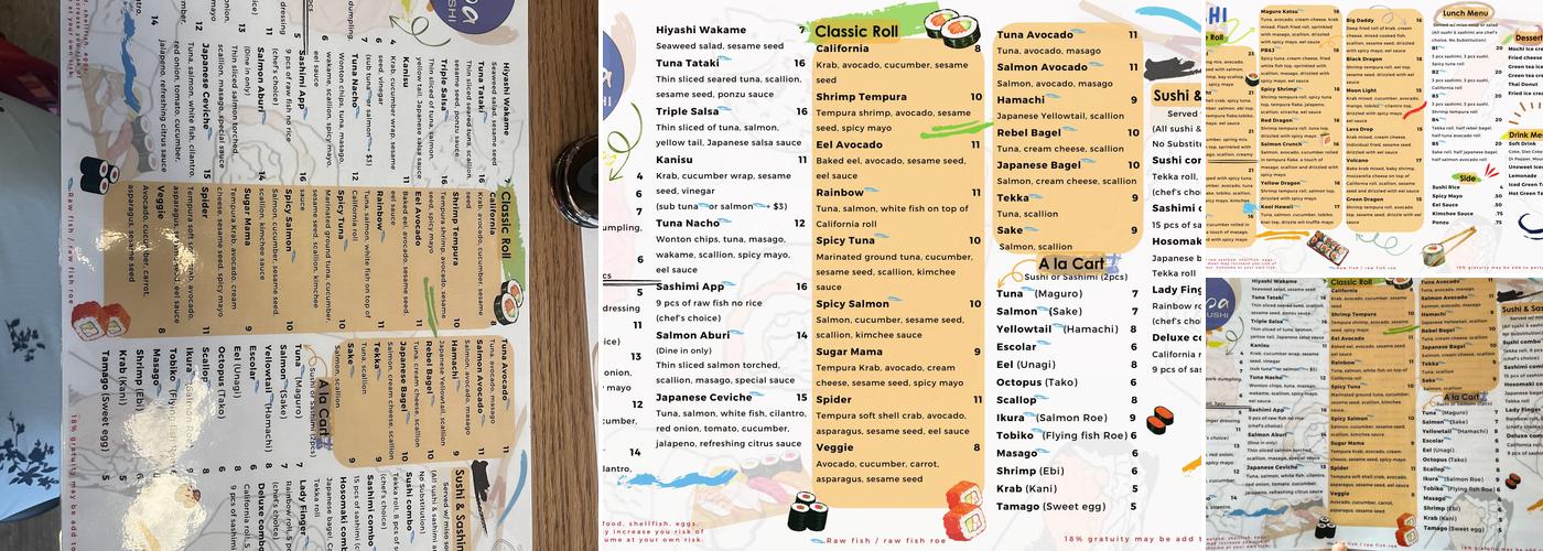 Oba sushi Menu