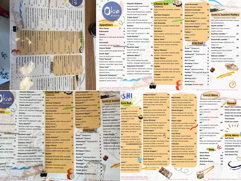 Oba sushi Menu
