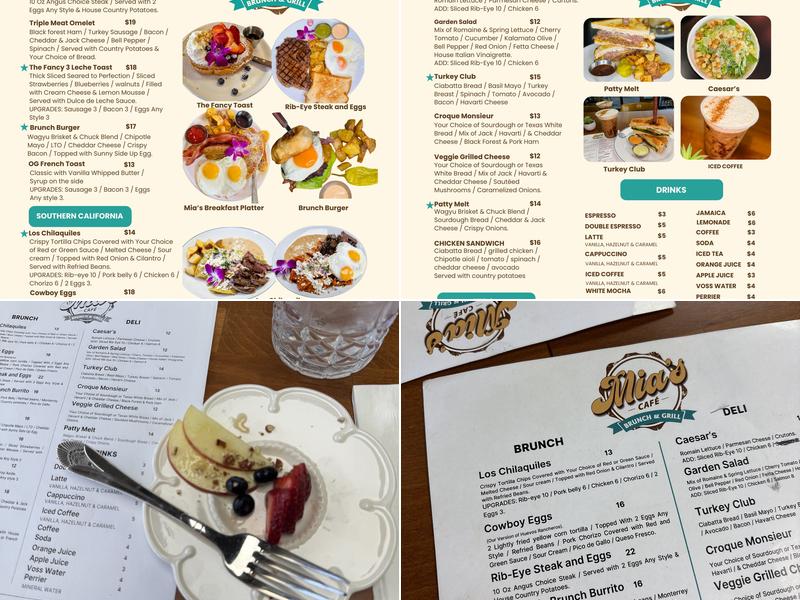 Mia's Cafe Menu