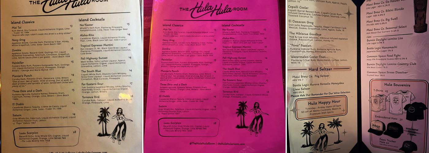 The Hula Hula Room Menu
