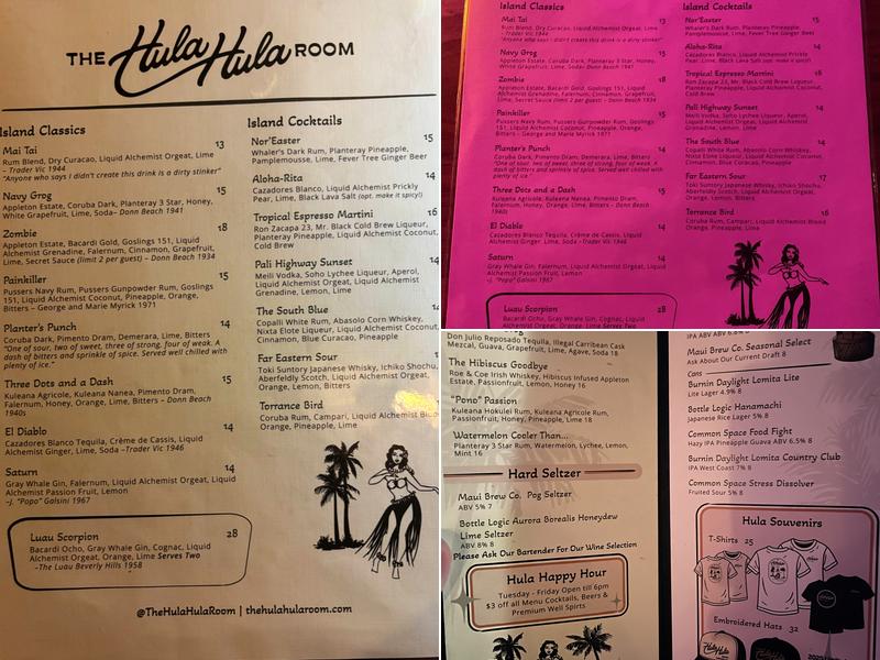 The Hula Hula Room Menu