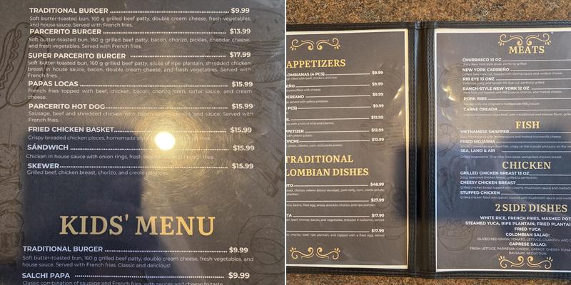 PARCERITO PARRILLA COLOMBIANA Menu