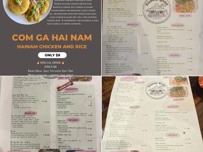Yummy Quan - Hu Tieu Nam Vang Menu