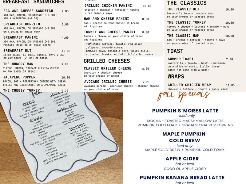 The Perfect Cup Cafe Menu