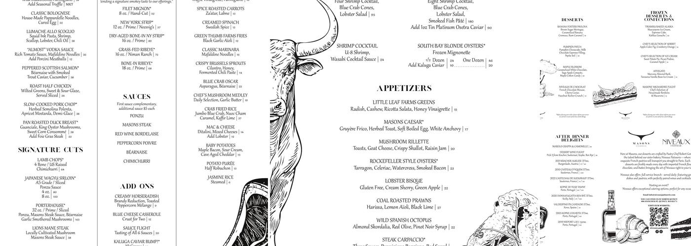 Masons Steakhouse Menu