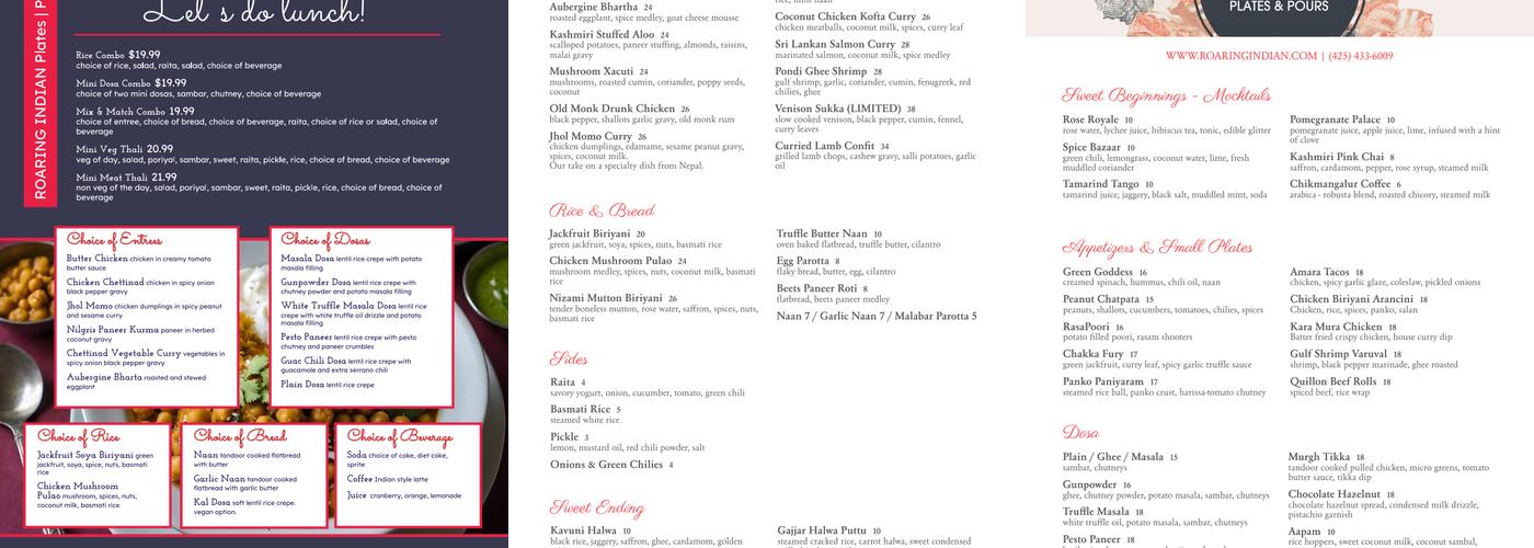 ROARING INDIAN Plates | Pours Menu