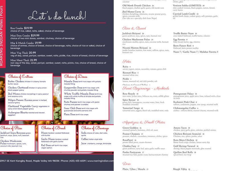 ROARING INDIAN Plates | Pours Menu