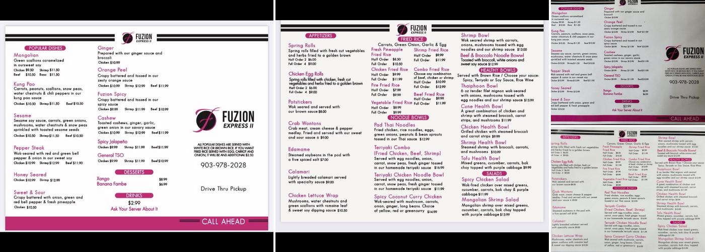 Fuzion Express Menu