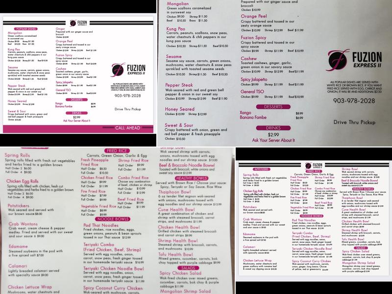 Fuzion Express Menu
