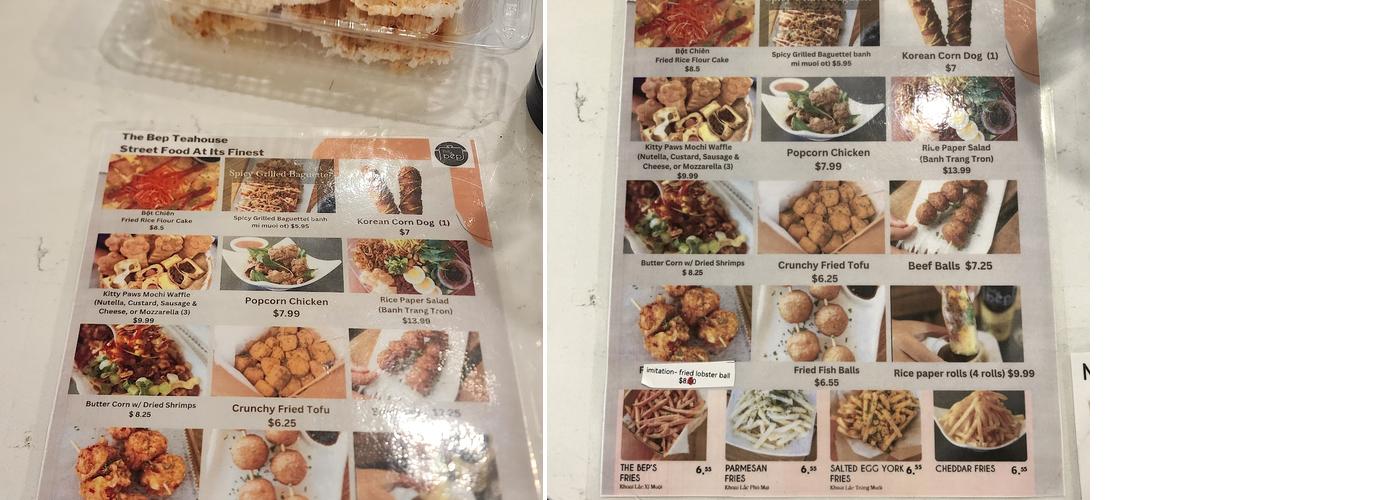 The Bep Teahouse - Memphis Menu