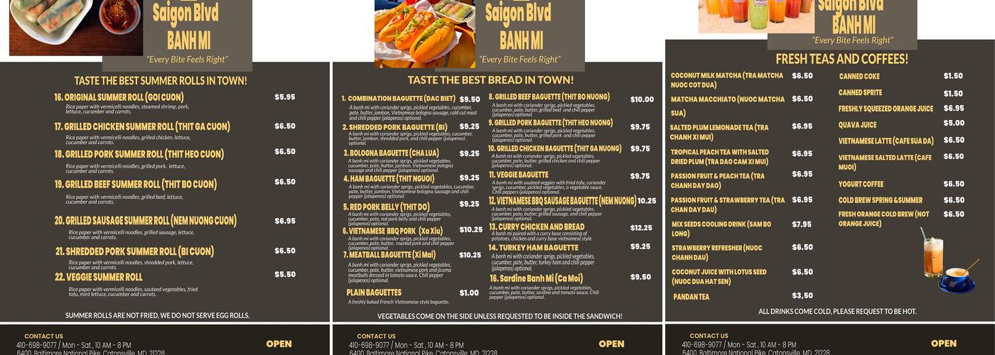 Saigon Blvd Bánh Mì Menu